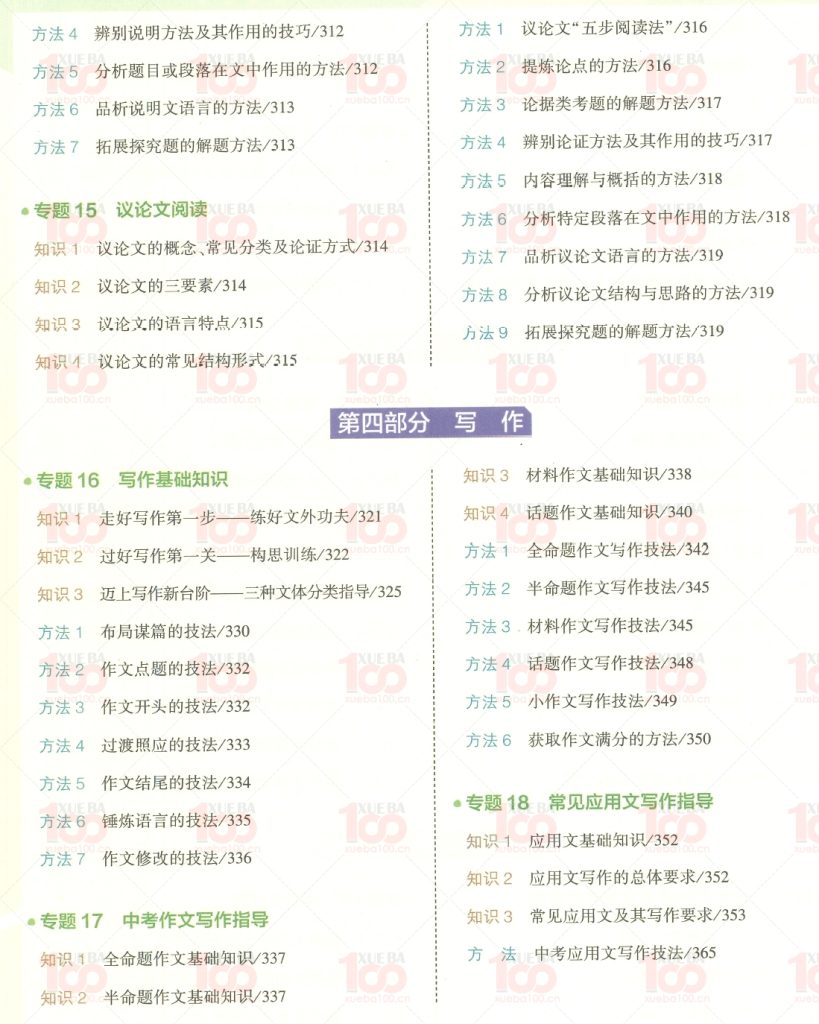 初中语文知识清单PDF（共388页）964M/九年级/语文/学霸100