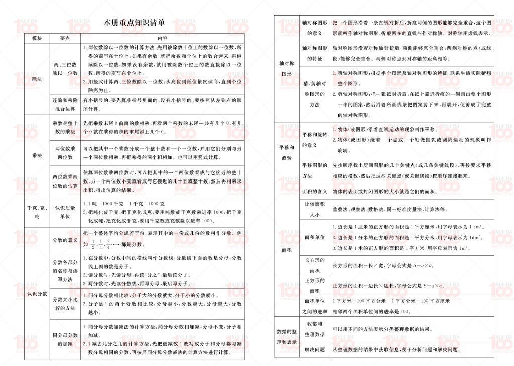 学霸100推荐：北师大版小学数学三年级下册综合学习资源/三年级/数学/学霸100